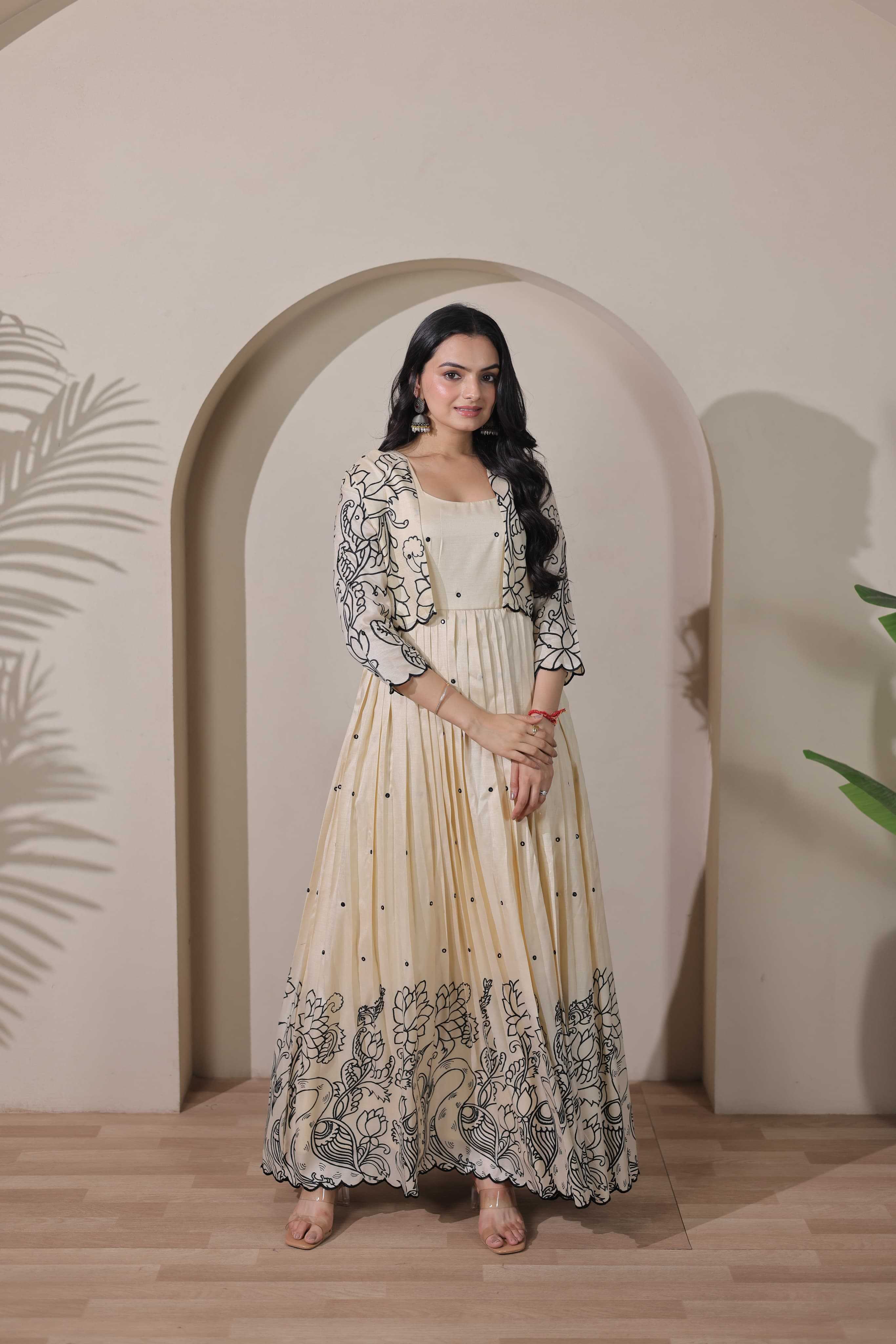 Ynf Tussar Silk KESH249 Arishaah Gowns Plus Size Collections Wholesale Printed Gowns Designer Gowns Silk Gowns Manufacturer- Kapda Export