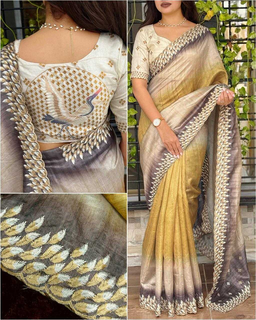 Ynf Tussar Silk KESH501 Flamingo Silk Sarees Wholesale Party Wear Silk Sarees Designer Silk Sarees Embroidered Silk Sarees Manufacturer- Kapda Export