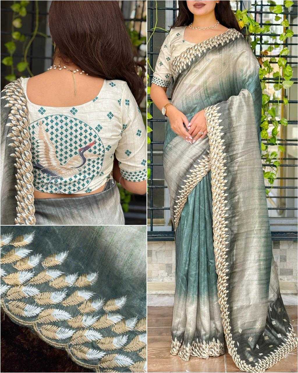 Ynf Tussar Silk KESH501 Flamingo Silk Sarees Wholesale Party Wear Silk Sarees Designer Silk Sarees Embroidered Silk Sarees Manufacturer- Kapda Export