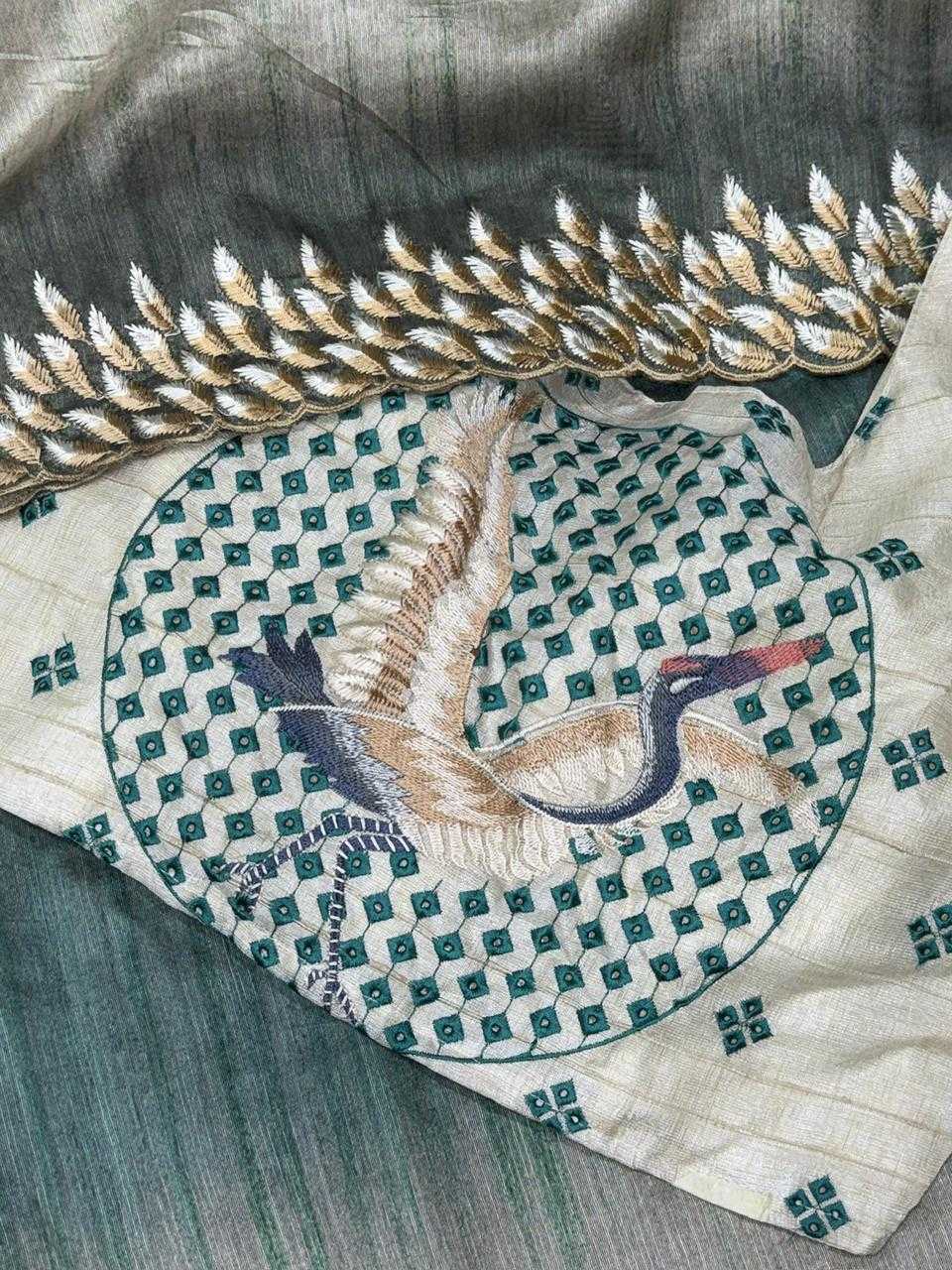 Ynf Tussar Silk KESH501 Flamingo Silk Sarees Wholesale Party Wear Silk Sarees Designer Silk Sarees Embroidered Silk Sarees Manufacturer- Kapda Export