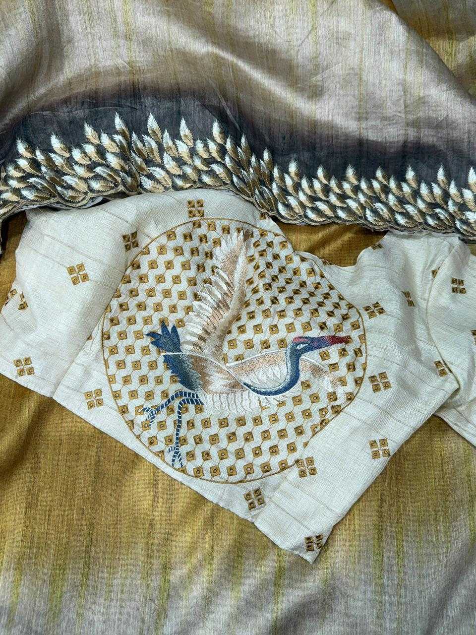 Ynf Tussar Silk KESH501 Flamingo Silk Sarees Wholesale Party Wear Silk Sarees Designer Silk Sarees Embroidered Silk Sarees Manufacturer- Kapda Export