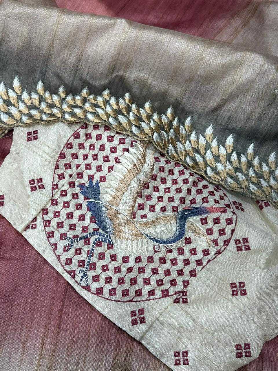 Ynf Tussar Silk KESH501 Flamingo Silk Sarees Wholesale Party Wear Silk Sarees Designer Silk Sarees Embroidered Silk Sarees Manufacturer- Kapda Export