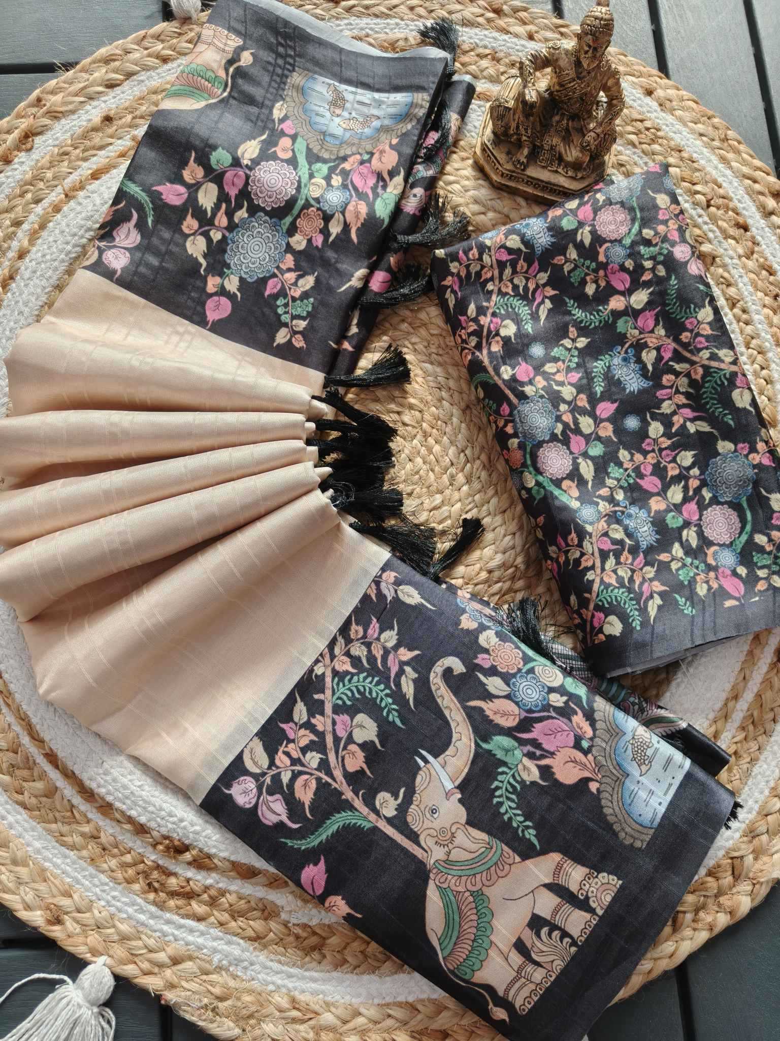 Ynf Tussar Silk KESH673 LAXMI HATHI Silk Sarees Festive Collections Wholesale Tussar Silk Sarees Printed Silk Saree Onam Collections Manufacturer- Kapda Export