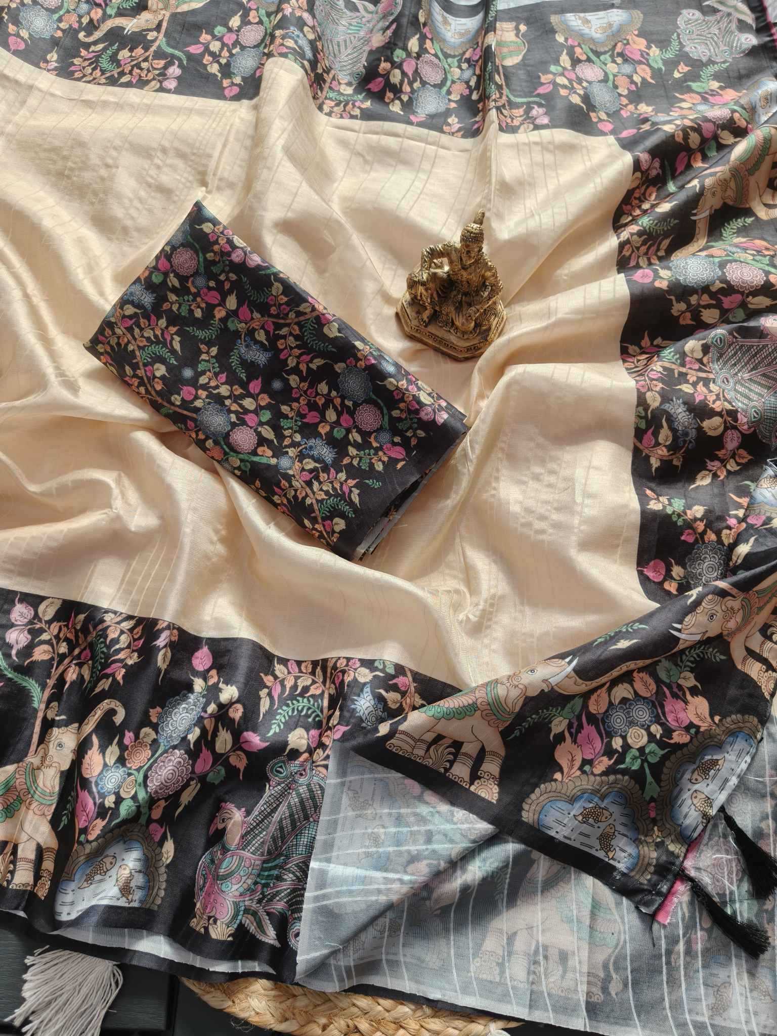 Ynf Tussar Silk KESH673 LAXMI HATHI Silk Sarees Festive Collections Wholesale Tussar Silk Sarees Printed Silk Saree Onam Collections Manufacturer- Kapda Export